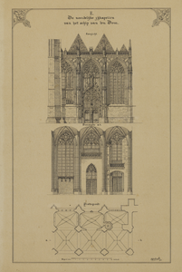 216354 Afbeeldingen van de Domkerk te Utrecht; met weergave van het in 1674 ingestorte gedeelte: plattegrond en opstand ...